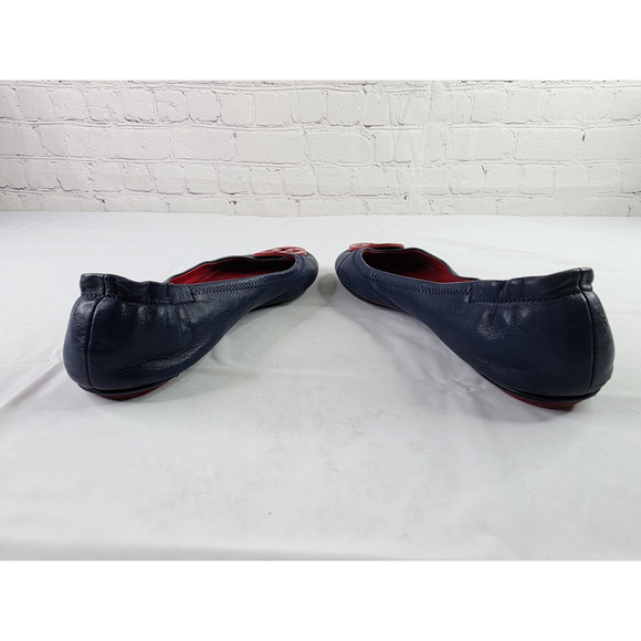 Tory Burch Minnie Travel Ballet Flats Navy Napa leather/ Nantucket Red Size 9.5 - Picture 6 of 7